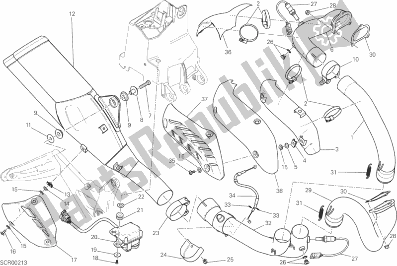 Alle onderdelen voor de Uitlaatsysteem van de Ducati Monster 821 Dark Thailand 2015